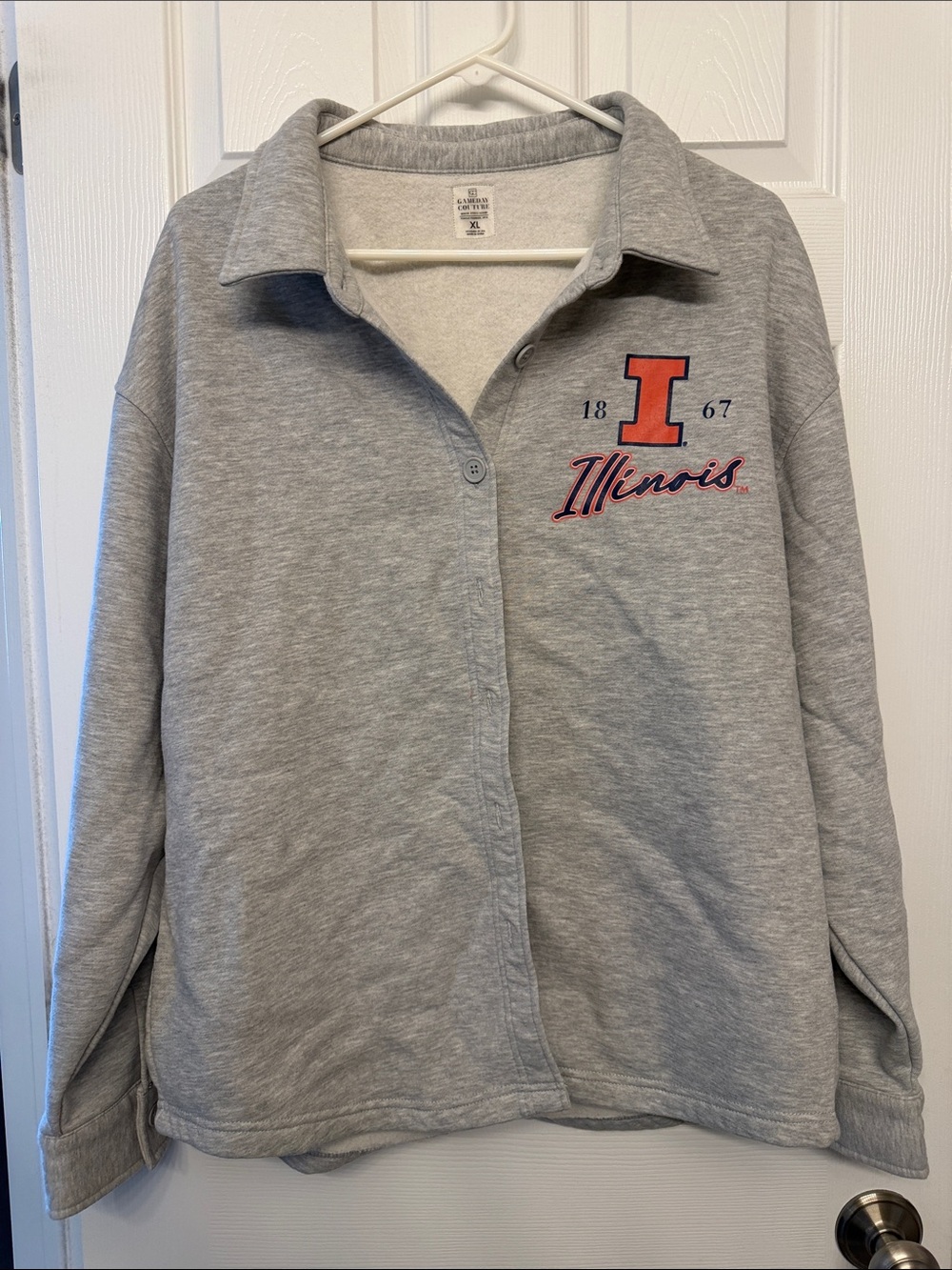 Illinois Women's Gray Collared Sweatshirt Jacket